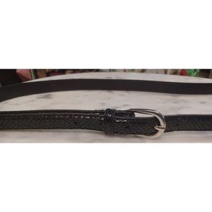 Belt Women's Shiny Black Silver-Tone Buckle 48" x 0.75"